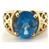 14K Yellow Gold Blue Topaz Ring, Sz 7.5