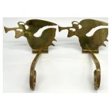 Pair Solid Brass Trumpeting Angel Stocking Holders
