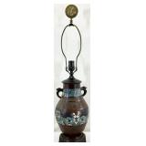 Antique Vintage Asian Bronze Champleve Vase Lamp