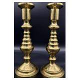 Pair Signed Solid Brass 12 " Candlesticks