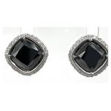 Sterling Silver Black Stone Halo Earrings