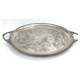 Blue Willow Oriental Pattern Silver Plate Tray