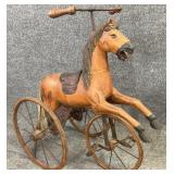 Antique Hand Carved Horse Tricycle