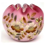Victorian Pink Satin Glass Rose Bowl