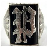 Signed 10K White Gold " P " Monogrammed Ring
