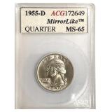 1955-D Accugrade MS-65 Silver Washington Quarter