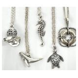 5pc Sterling Silver Sea Life Necklaces