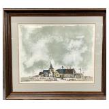 Signed Town Scene Original Watercolor Painting