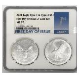 2021 NGC MS-70 2pc Silver Eagles Set