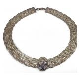 Milor Italy Braided Sterling Cameo Choker Necklace