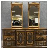 American Drew Pecan Dresser w/ Mirrors