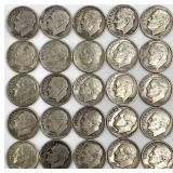 25 - 1964 Or Earlier Roosevelt Dimes