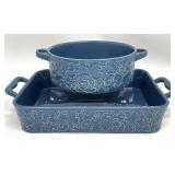 2 Embossed Blue Baking Dishes