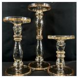 3 Diamond Star Corp. Amber Glass Candle Holders