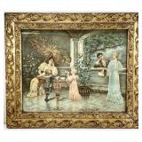 Antique " Courtship " Art Print in Giltwood Frame