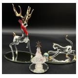 3pc Blown Glass Reindeer, Tree & Cat w/ Ball