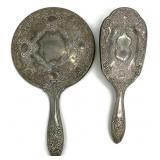 Silver Plate Vanity Brush & Mirror Set