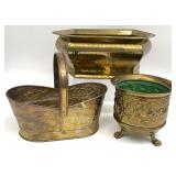 3 Vintage Brass Planters