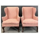 Pair Ball in Claw Wingback Chairs