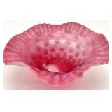 Fenton Cranberry Coin Dot Crimped Art Glass Bowl