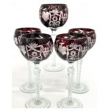 Bohemian Ruby Red Cut to Clear Wine Glasses