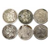 6 US Three Cents Pieces 1865-1871