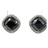 Sterling Silver Black Stone Halo Earrings