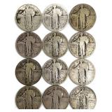 12 Silver US Standing Liberty Quarters