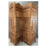 Hand Carved Four Panel Room Divider
