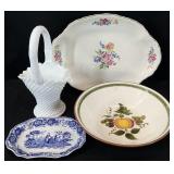 Vintage Dishes & Milk Glass Basket