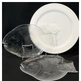 3pc Ceramic & Glass Fish Platters