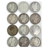 12 US Silver Barber Half Dollars 1915 or Earlier