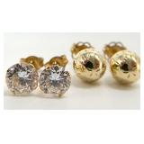 2 Pair 14K Gold Stud Earrings