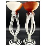 2pc Jozefina Krosno Jellyfish Blown Glass Bowls