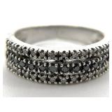 Sterling Silver Diamond & Black Stone Channel Ring