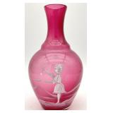 Mary Gregory Cranberry Glass Carafe Vase