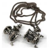 Kabana Sterling Fishing Reel Tie Tack & Necklace