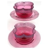 2pc Stevens & Williams? Threaded Art Glass