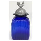 Artland Cobalt Blue Ribbed Rooster Glass Canister