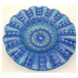 Signed Higgins Art Glass Ruffle Edge Bowl