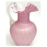 Antique Pink Satin Diamond Blown Glass Pitcher