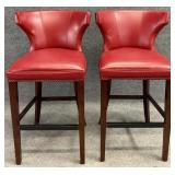 Pair Red Faux Leather Barstools