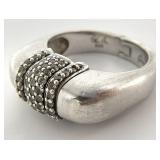 Signed Sterling Silver Clear Stone Dome Ring, Sz 7