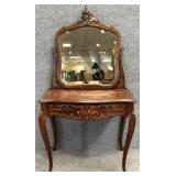 Ornate Marquetry Inlaid Vanity w/ Mirror