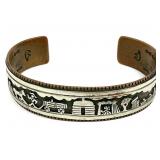 Signed Native American Sterling Copper Bracelet
