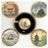 5pc Japanese 24K Gold Rim Scenic Plates