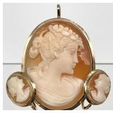 10K Yellow Gold Cameo Pendant / Brooch & Earrings