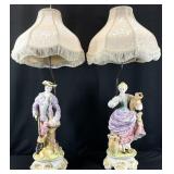 Pair Ornate Ceramic Figural Lamps