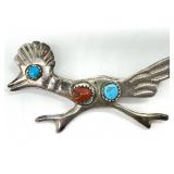 Native Style Sterling Turquoise Road Runner Brooch