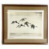 Signed Leon Danchin Etching - Ducks Flying